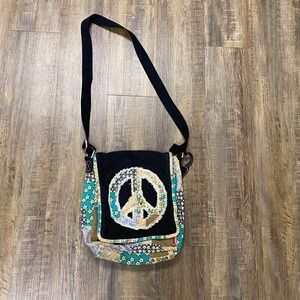 Unionbay Patchwork Peace Sign Messenger Bag Boho Hippie Crossbody Vintage Y2K